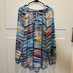 Spense Top Womens‎ 1X Watercolor Print Blouse Lightweight Career  Artsy Boho
